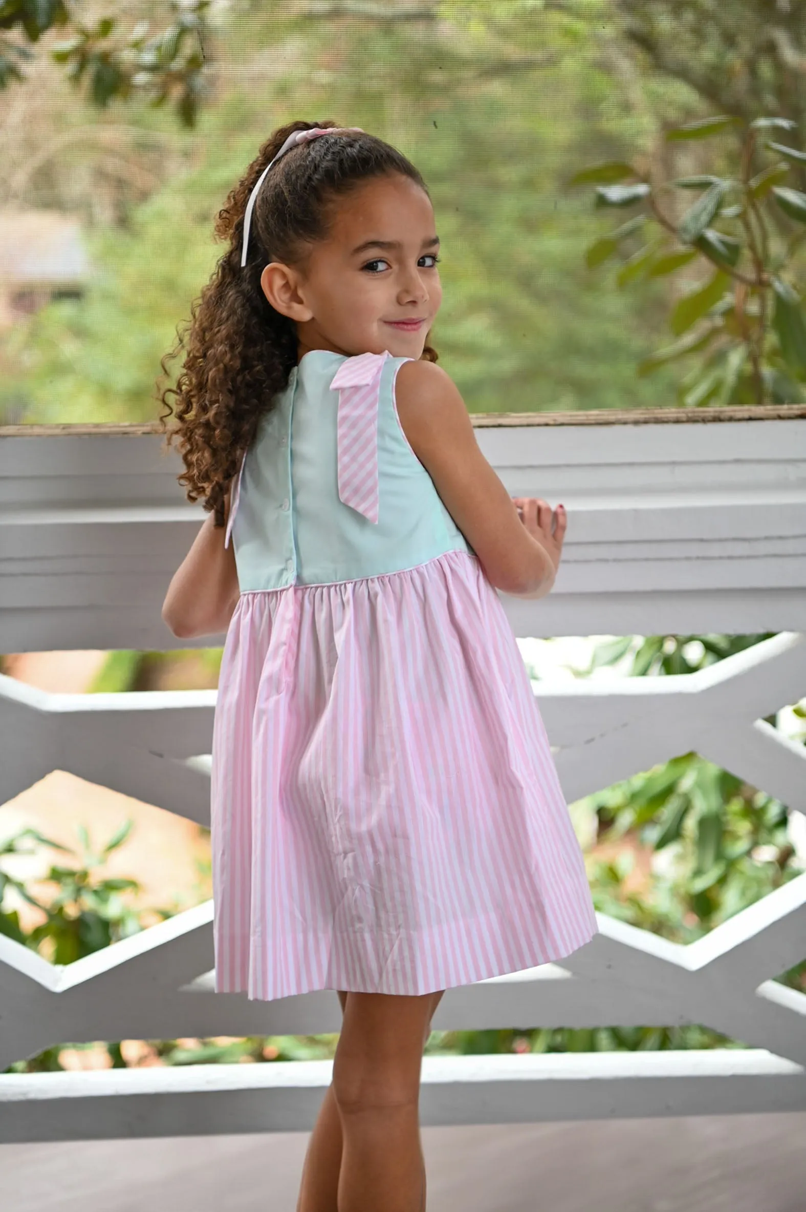 Ellie Dress- Mint/Pink Stripe