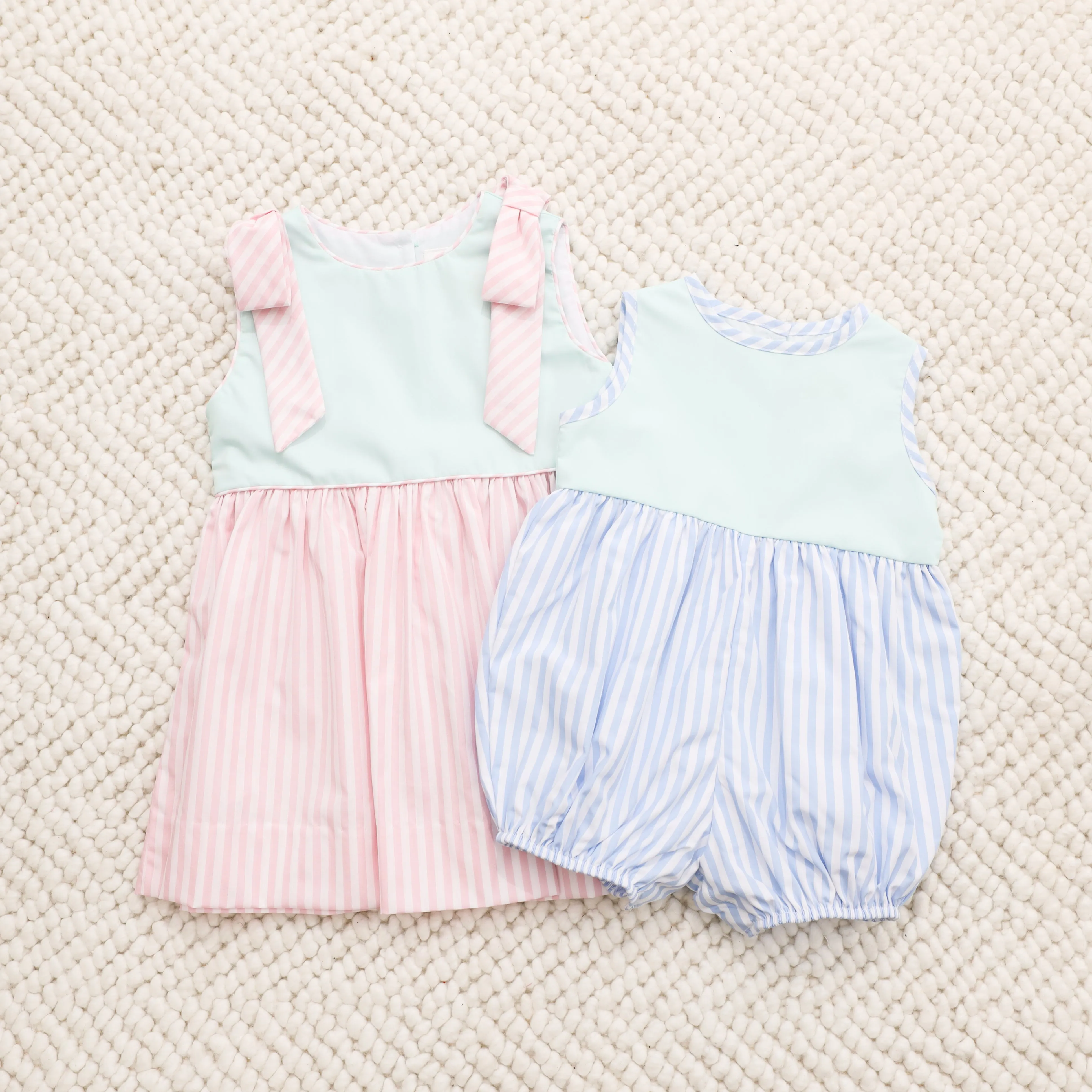 Ellie Dress- Mint/Pink Stripe