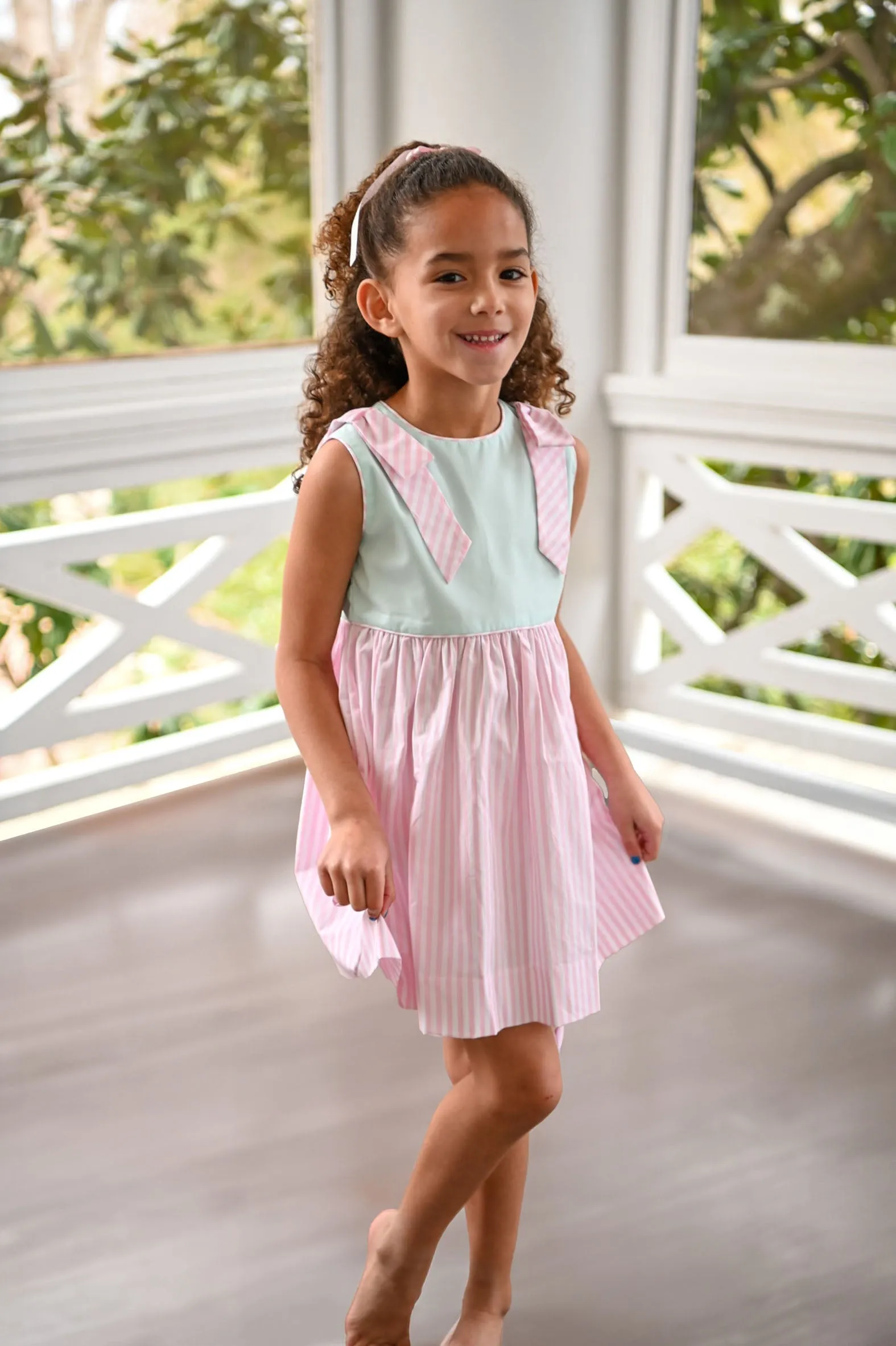 Ellie Dress- Mint/Pink Stripe