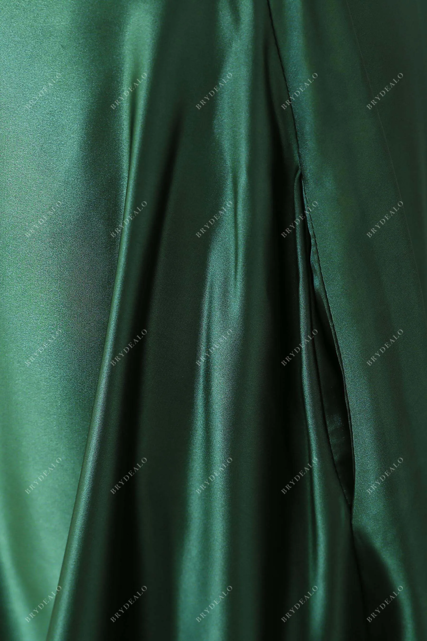 Emerald Green Strappy Back Slit Satin Prom Dress
