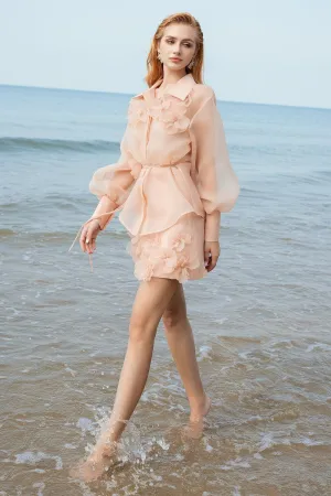 Medith A-line Flower Applique Silk Organza Mini Skirt