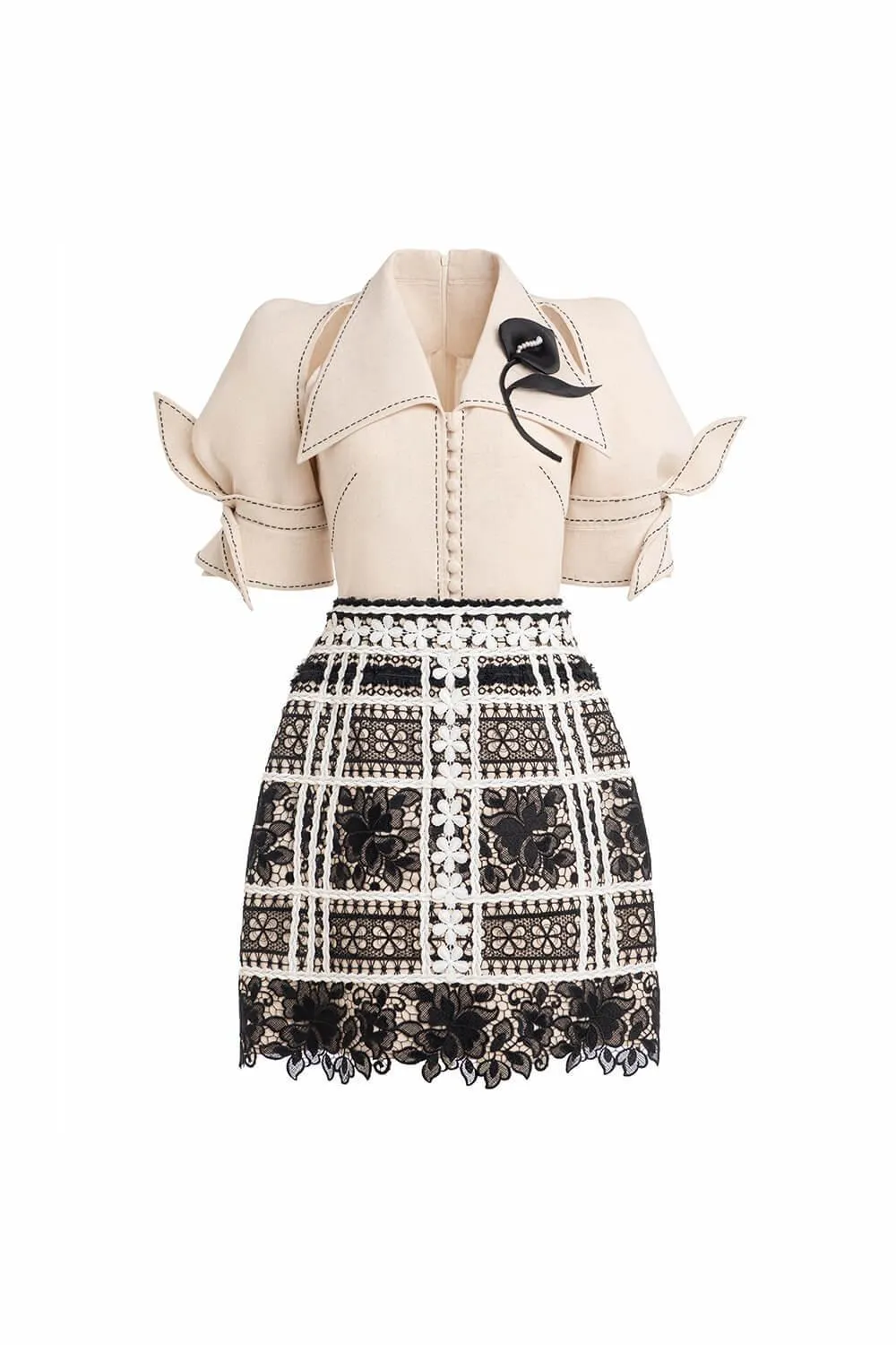Pomelo A-line Lace Linen Silk Mini Skirt