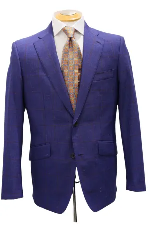 RED WINDOW PANE ON BLUE GLEN CHECK SUPER 130S WOOL