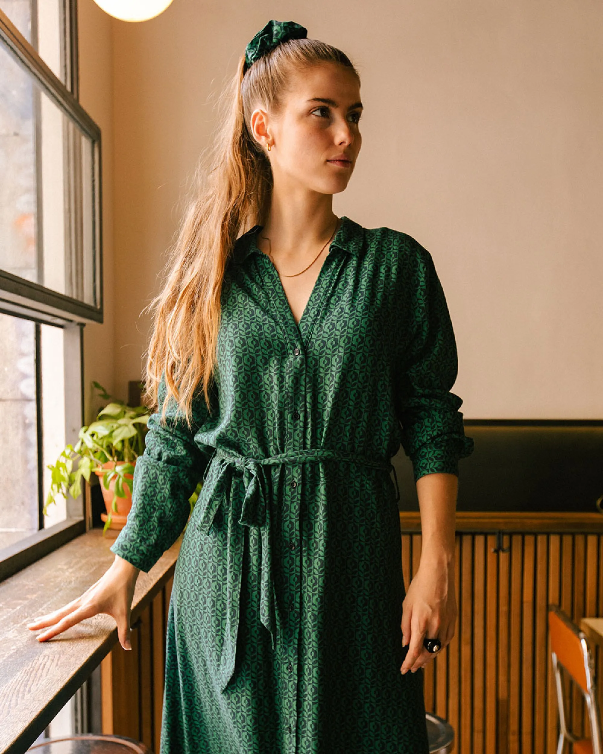 Sunflower Long Vneck Dress Green